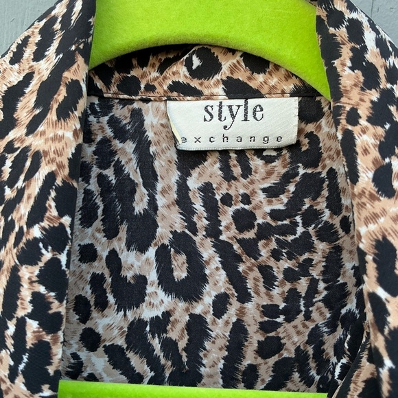 Style Exchange Vintage Satin Animal Leopard Cheetah Print Tunic Blouse Womens 80 - Picture 5 of 9